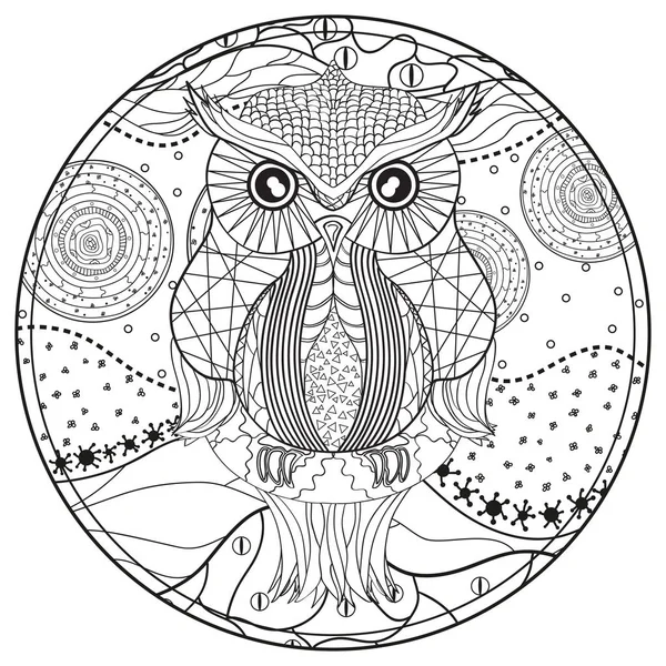 Mandala met uil — Stockvector