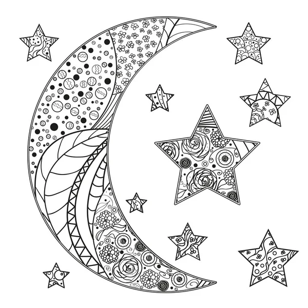 Zentangle lua e estrela com padrões abstratos —  Vetores de Stock