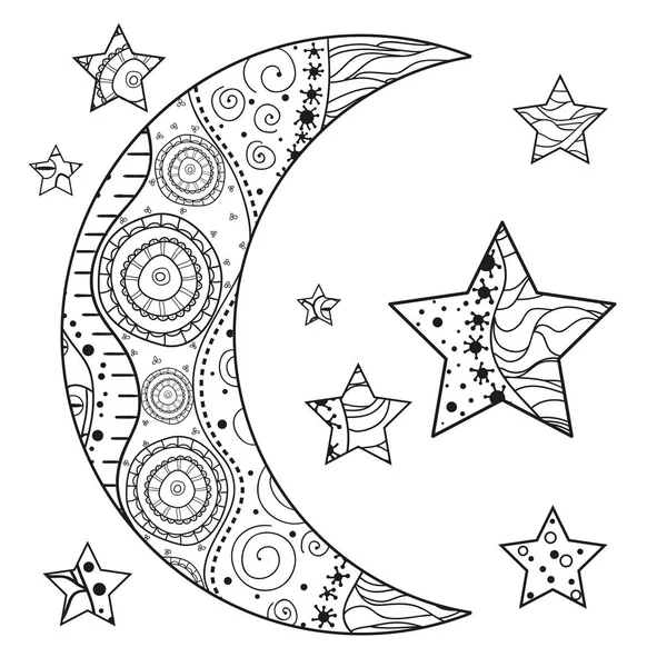 Zentangle lune et étoile avec des motifs abstraits — Image vectorielle