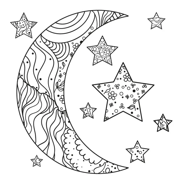 Zentangle maan en ster met abstracte patronen — Stockvector