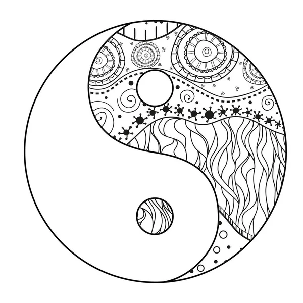 Yin and Yang. Zentangle. — Stock Vector