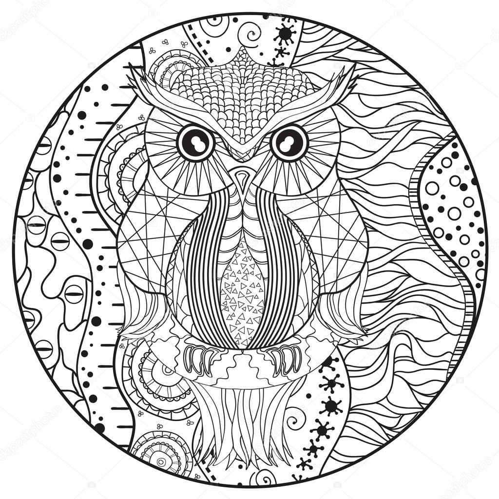 Mandala com coruja — Vetor de Stock © MikaBesfamilnaya #156469632