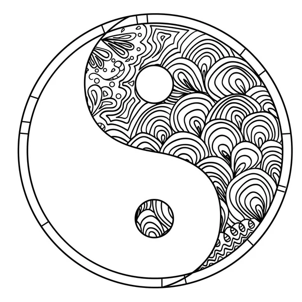 Yin e Yang. Zentângulo . — Vetor de Stock