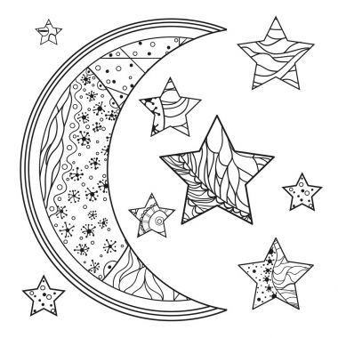 Zentangle ay ve yıldız soyut desenler ile