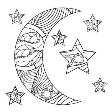 Zentangle ay ve yıldız soyut desenler ile