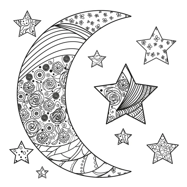 Zentraleck Mond und Stern mit abstrakten Mustern — Stockvektor