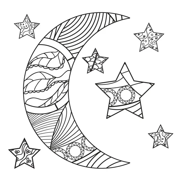 Zentangle moon and star with abstract patterns — Stock Vector ...