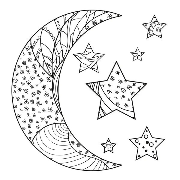 Zentangle księżyc i gwiazda z abstrakcyjne wzory — Wektor stockowy