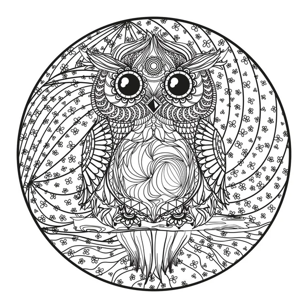 Mandala. Uil. Zentangle — Stockvector