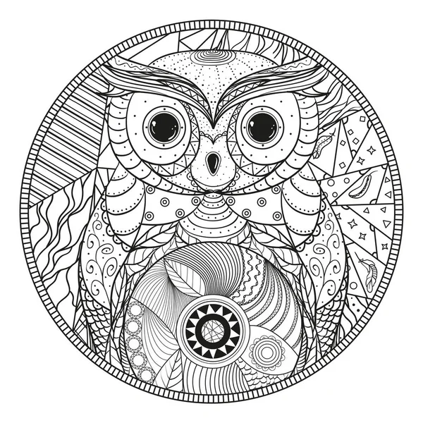 Mandala. Hibou. Zentangle — Image vectorielle