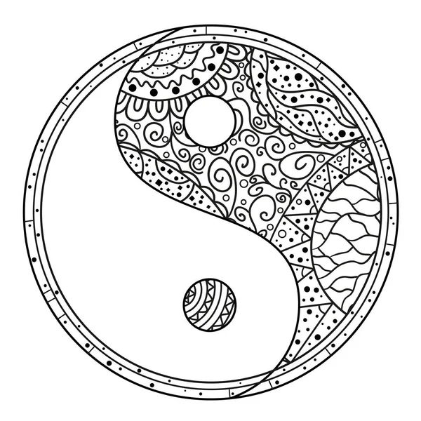 Yin e Yang. Zentângulo . — Vetor de Stock