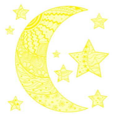 Zentangle ay ve yıldız soyut desenler ile