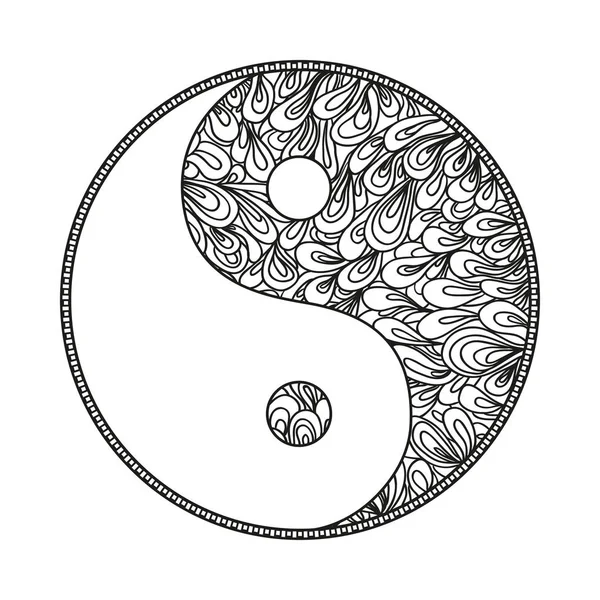 Yin Yang Símbolo Religioso Zentangle Mandala Desenhada Mão Sobre Fundo — Vetor de Stock