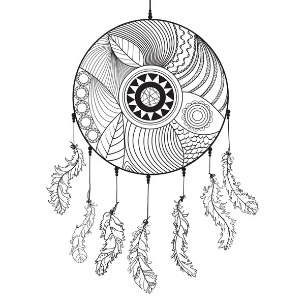 Dromenvanger Zentangle Veren Abstracte Mystic Symbool Amerikaanse Indianen Symbool Zen — Stockvector