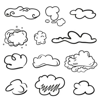 Tecrit arka planında bulut. Beyaz bulutlar. Siyah beyaz illüstrasyon