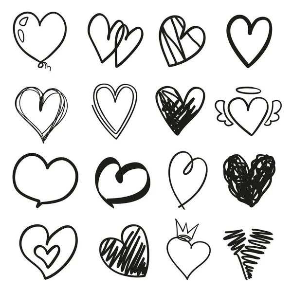 Πολλές Μαύρες Καρδιές Απομονωμένο Λευκό Φόντο Σετ Από Διαφορετικές Καρδιές — Διανυσματικό Αρχείο
