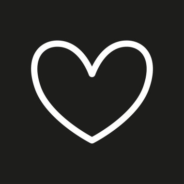 İzole edilmiş siyah arka planda beyaz kalp. Siyah beyaz çizim. Sevgililer Günü