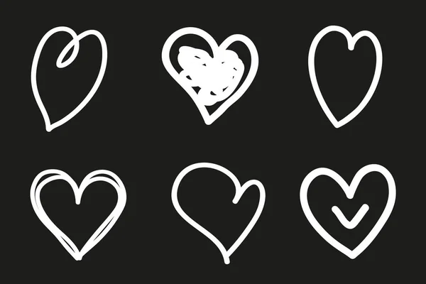 White Hearts Isolated Black Background Black White Illustration Valentine Day — Stock Vector