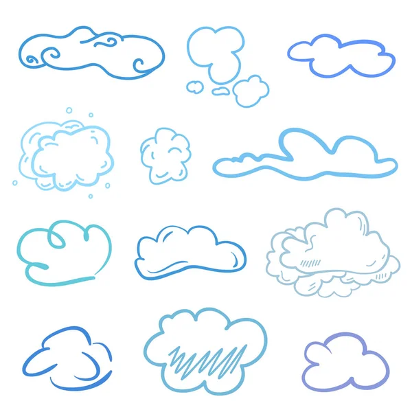 Nubes Coloridas Sobre Fondo Aislamiento Garabatos Incompletos Blanco Ilustración Dibujada — Vector de stock
