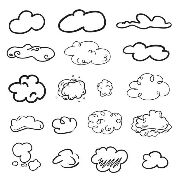 Wolken Auf Isolationshintergrund Nudeln Auf Weiß Handgezeichnete Linienkunst Schwarz Weiß — Stockvektor