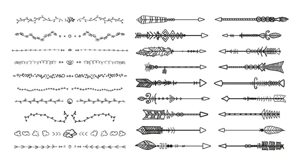 Diviseurs Ornés Noirs Flèches Arc Sur Blanc Éléments Décoratifs Dessinés — Image vectorielle