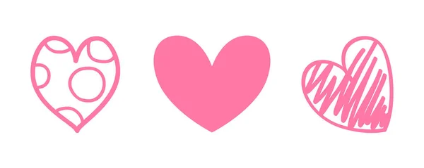 不同的粉色心脏在白色 孤立背景下心脏的抽象形状 爱情的象征 — 图库矢量图片
