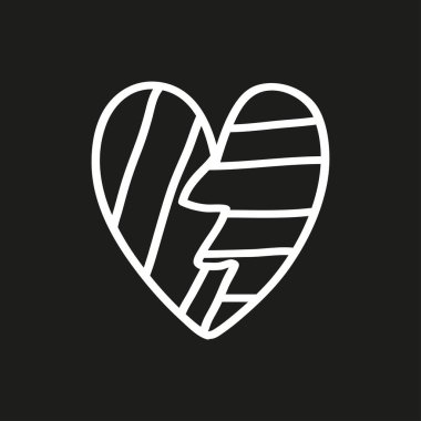 Beyaz kalp. İzole edilmiş siyah arka plana soyut el çizimi kalp. Siyah beyaz çizim. Sevgililer Günü