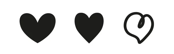 Harten Geïsoleerde Witte Achtergrond Een Set Liefdessymbolen Vakantie Concept Zwart — Stockvector