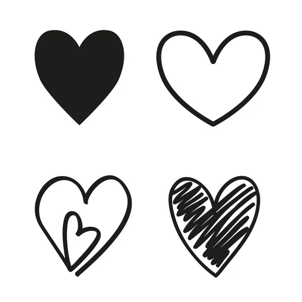 Серця Ізольованому Білому Набір Стильних Знаків Унікальні Елементи Дизайну Чорно — стоковий вектор