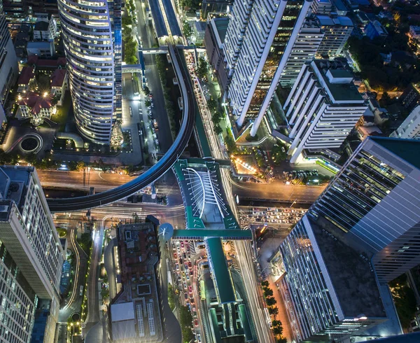 Vue aérienne de Bangkok tournage de la ville Chemin de fer de BTS sky train — Photo