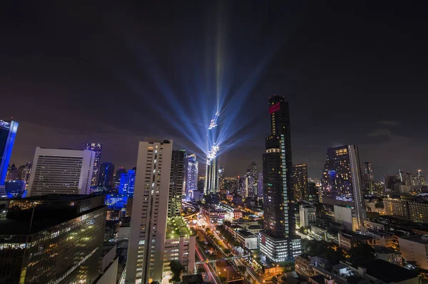 Widok Lotu Ptaka Dach Panoramiczny Obraz Bangkoku Pokaż Światło Nocy — Zdjęcie stockowe