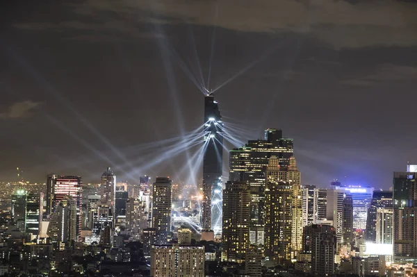 Vue Aérienne Depuis Toit Panoramique Ville Bangkok Spectacle Lumière Nocturne — Photo