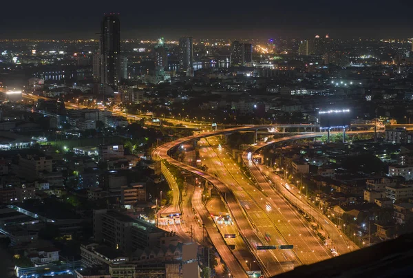 Widok Lotu Ptaka Panoramiczne Drogi Ekspresowej Nocy Bangkok — Zdjęcie stockowe