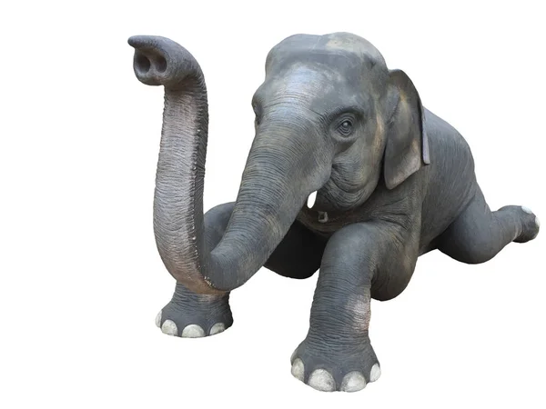 セメント製の座像に象の彫刻 白地に隔離された — ストック写真