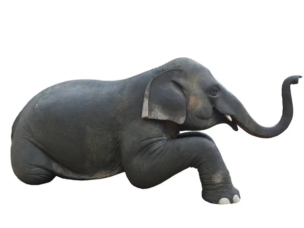 Scultura Elefante Figura Seduta Realizzata Cemento Isolato Sfondo Bianco — Foto Stock