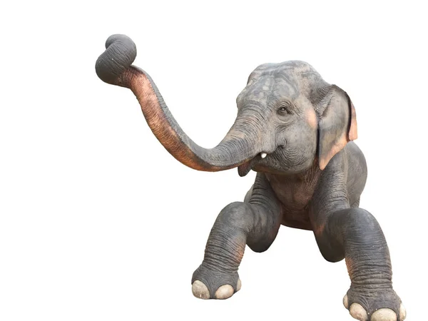 Scultura Elefante Figura Seduta Realizzata Cemento Isolato Sfondo Bianco — Foto Stock