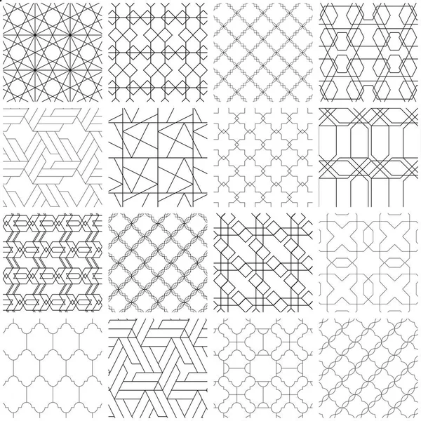 Conjunto de 16 padrões geométricos sem costura . — Vetor de Stock