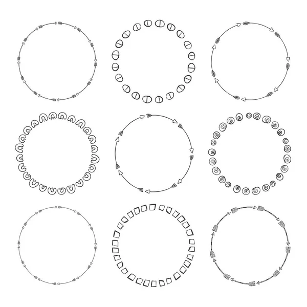 Set von 9 handgezeichneten Boho-Rahmen — Stockvektor