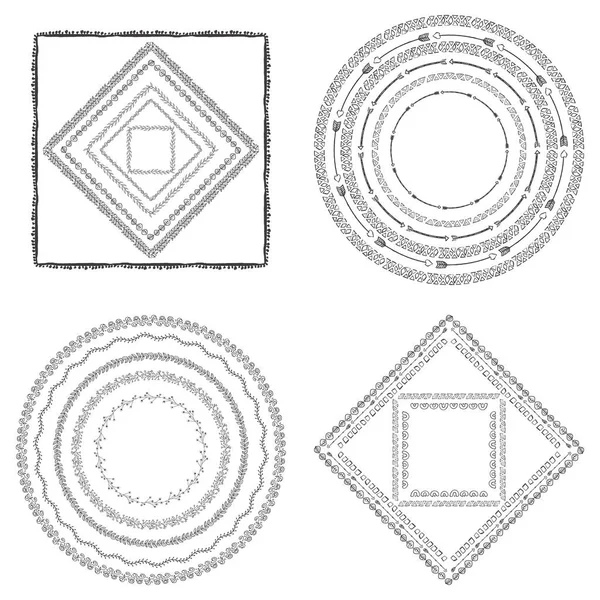 Set de 4 marcos boho dibujados a mano — Vector de stock