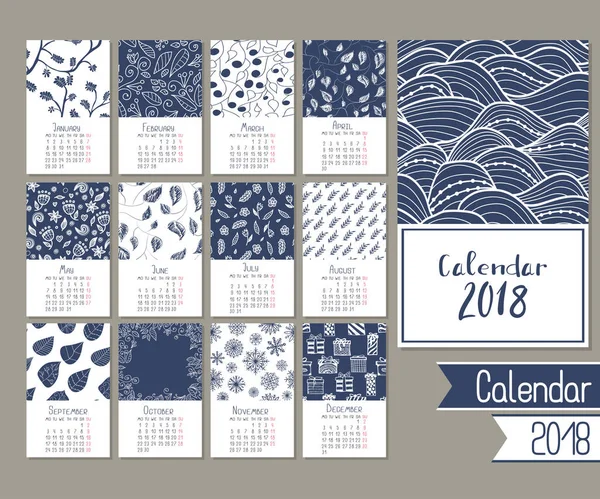 Calendrier mignon pour 2018 — Image vectorielle