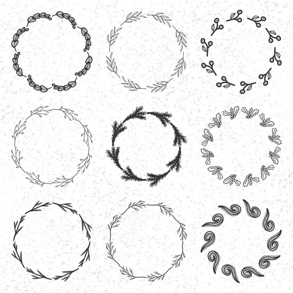 Lot de 9 couronnes florales — Image vectorielle
