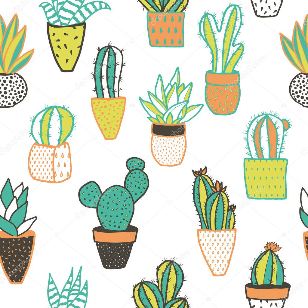 Seamless hipster pattern with cactuses.