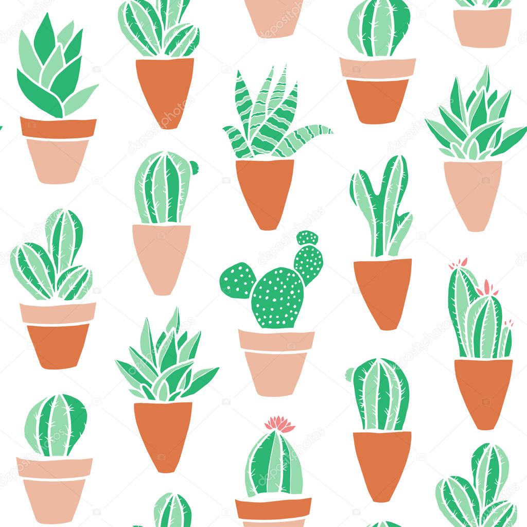 Seamless hipster pattern with cactuses.