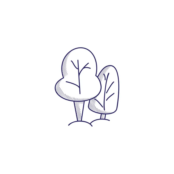 Ícone minimalista desenhado à mão com duas árvores. Ícone da web eclodido . — Vetor de Stock