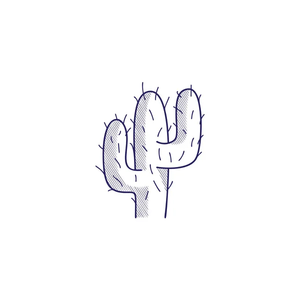 Minimalistic hand-drawn icon with a desert cactus. Hatched web i — Stock Vector