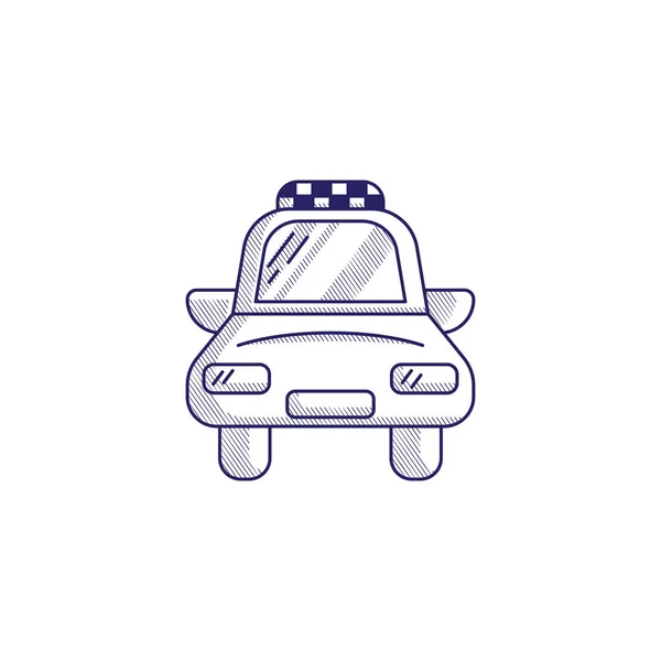 Icône minimaliste dessinée à la main avec une vue de face du taxi. Hatc — Image vectorielle