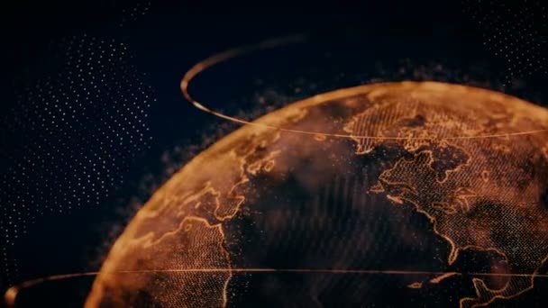A bolygót körülvevő tudományos technológiai információs hálózat absztrakt 3D-s megjelenítése — Stock videók