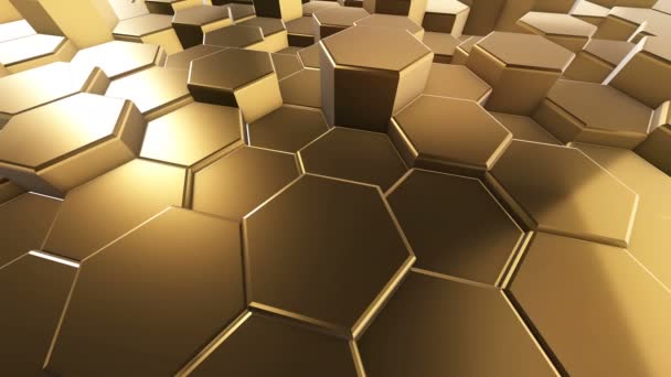Golden 3D animation of a hexagon beehive. — Stock Video