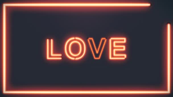 4k Abstraktní pozadí. Zářící neonový nápis se slovem Láska. — Stock video