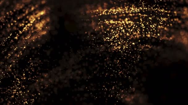 Tausend kleine glühende Teilchen fliegen und bewegen sich auf schwarzem Hintergrund. — Stockvideo